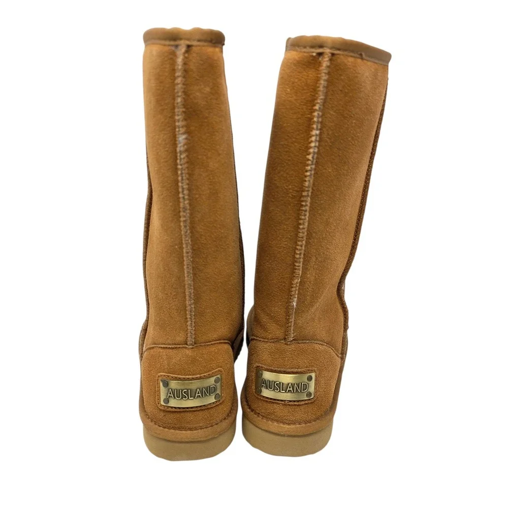 AUSLAND Women's Classic Winter Snow Boots Brown‎ Suede Fur Lined Tall 9.5